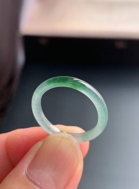 天然A货翡翠 冰种19号冰飘花男女戒指指环素圈戒圈尾戒XKC3