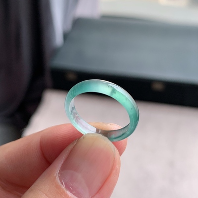 天然A货翡翠冰飘花素圈戒指