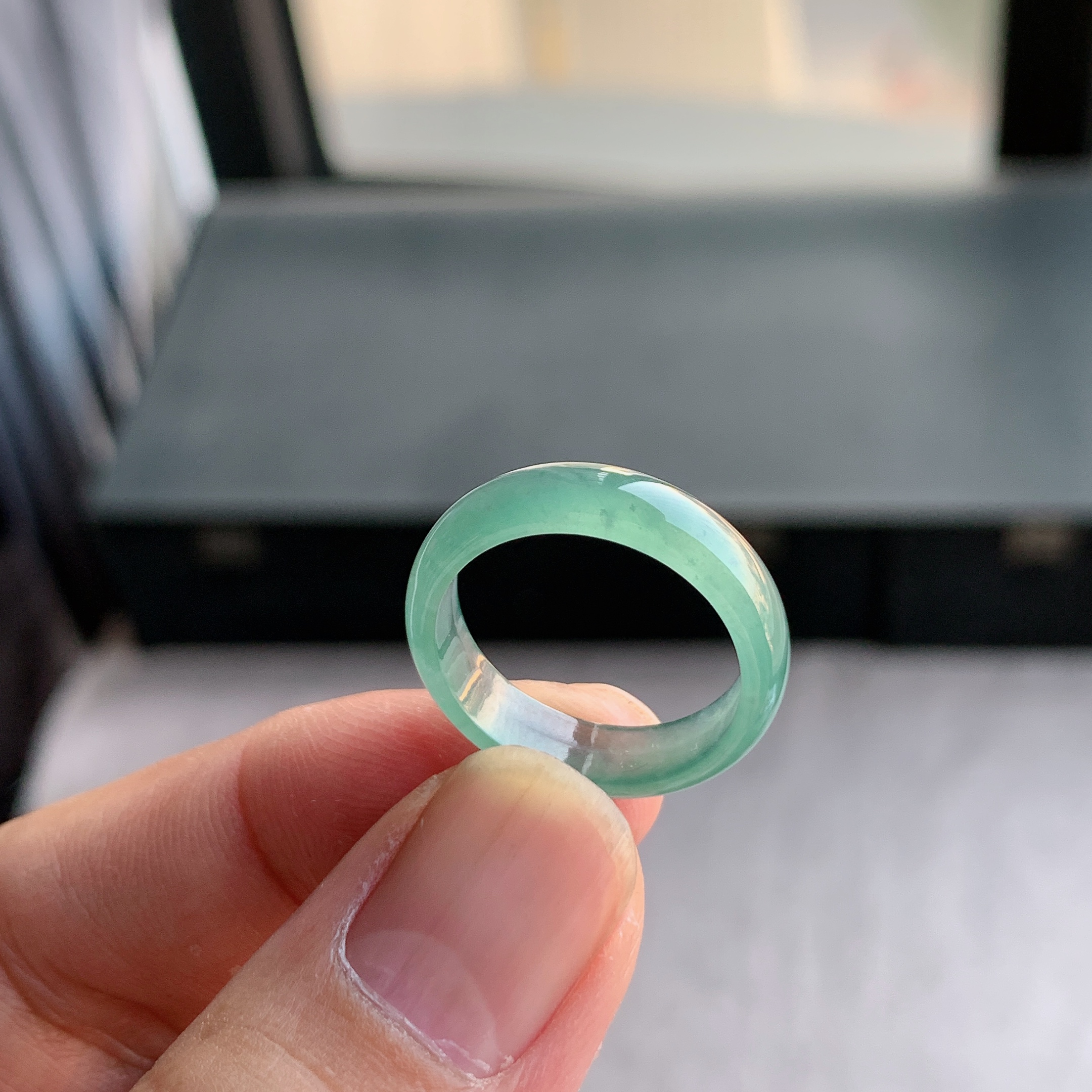 天然A货翡翠冰种17号天空蓝戒指