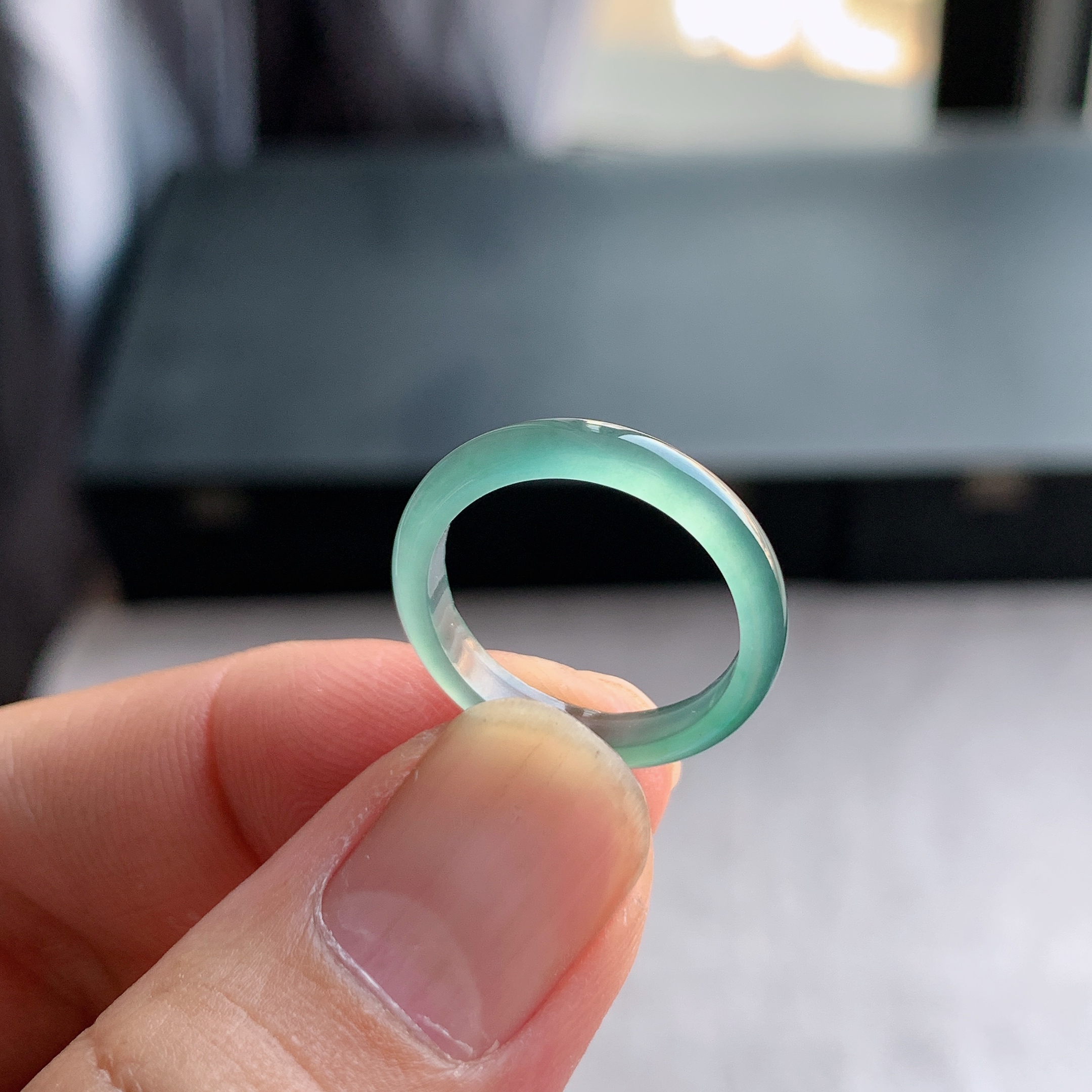 天然A货翡翠冰种14号天空蓝戒指