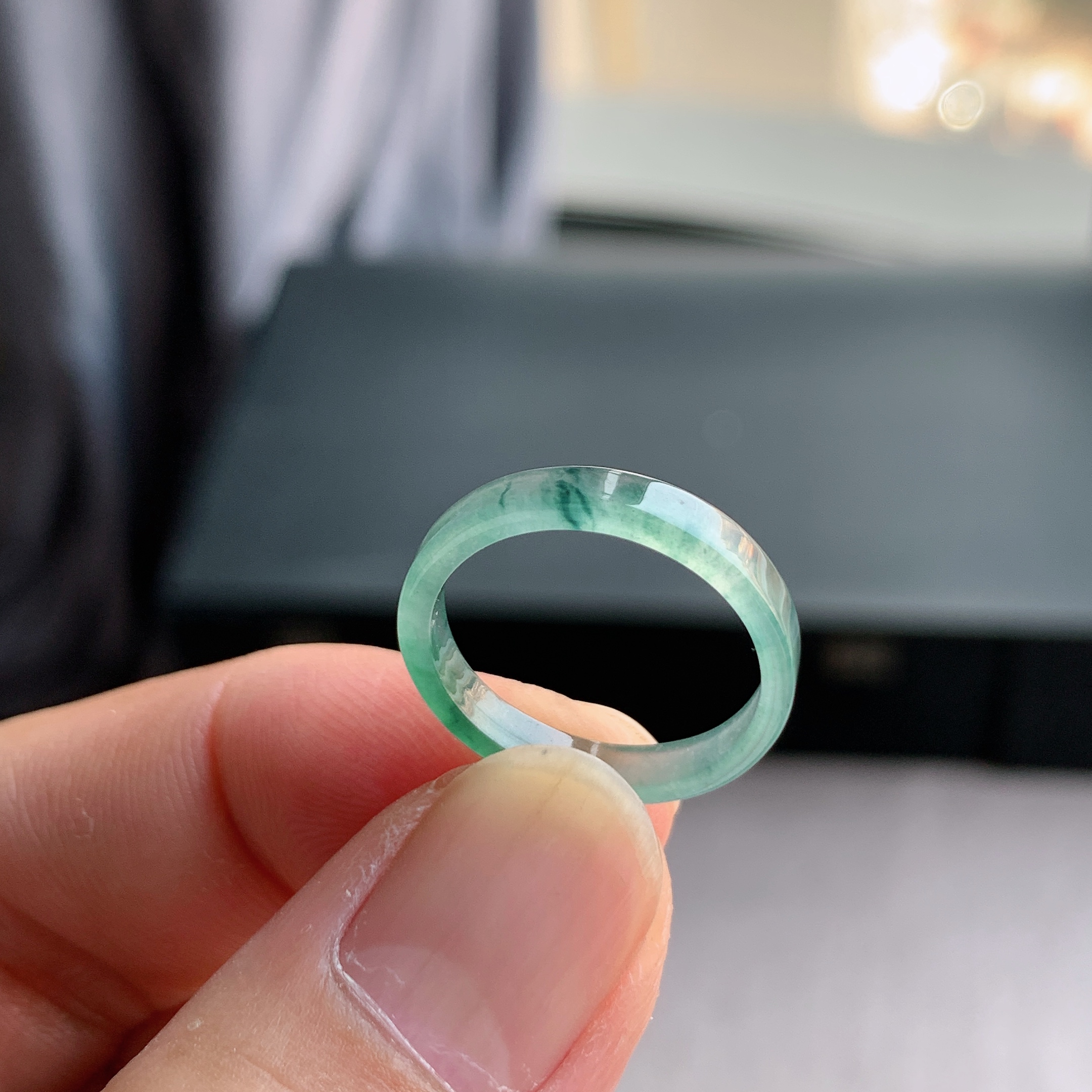 天然A货翡翠冰种14号方戒