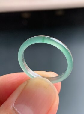 天然A货冰种晴水绿翡翠素圈戒指