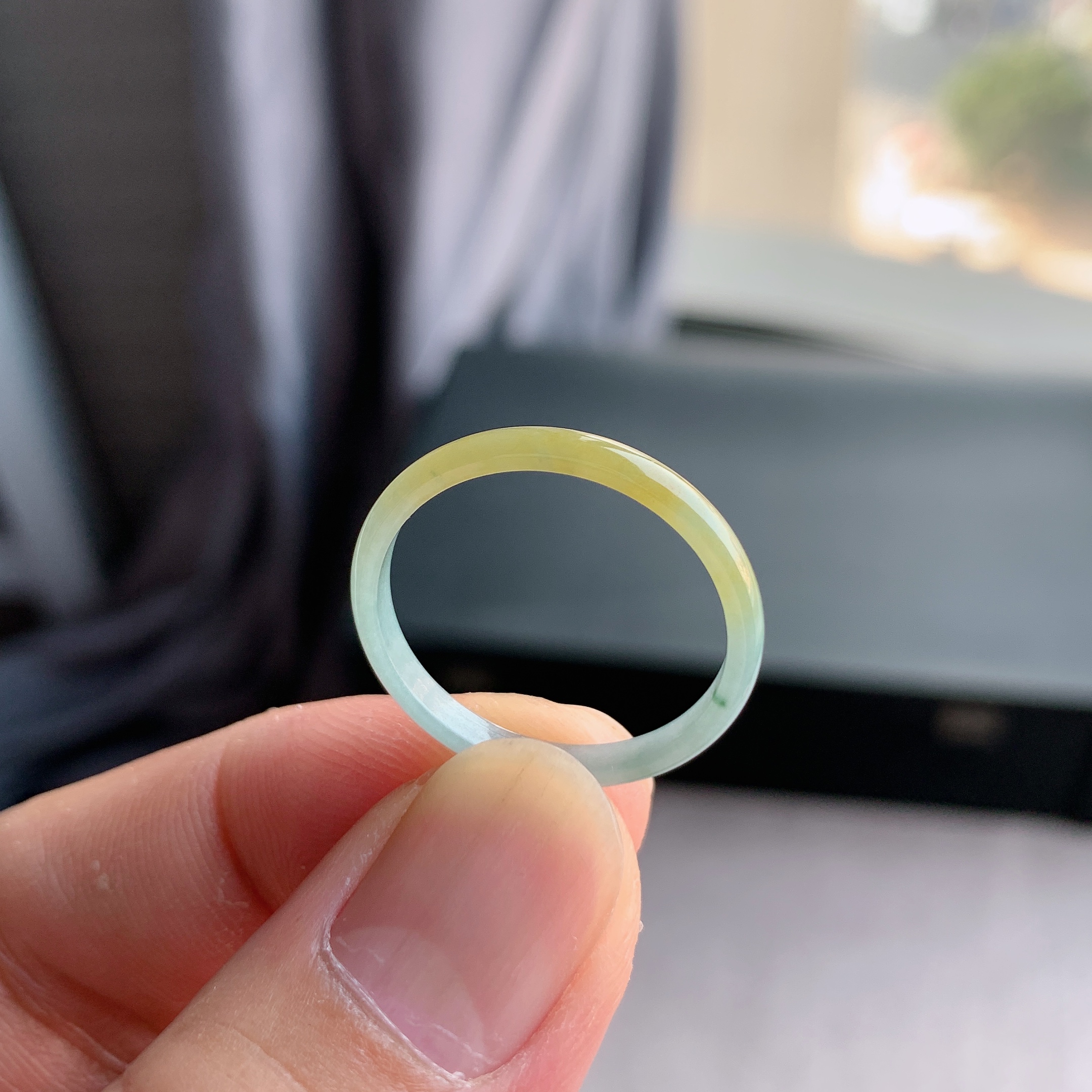 天然A货翡翠冰糯种23号黄翡戒指