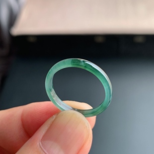 男女20号半山水戒指指环素圈戒圈尾戒REF7 天然A货翡翠