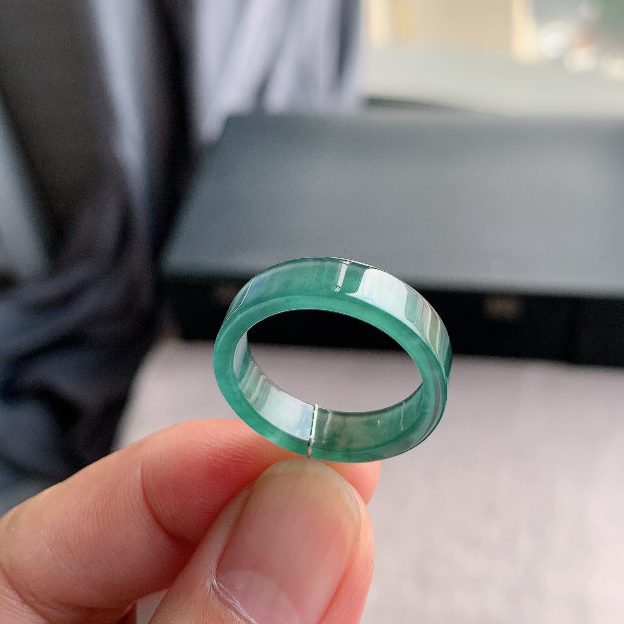 天然A货翡翠20号湖水蓝方戒