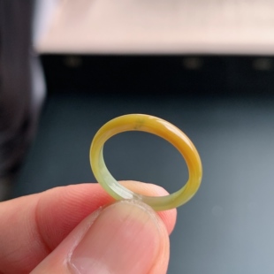 冰种12号黄翡男女戒指指环素圈戒圈尾戒XOA4 天然A货翡翠