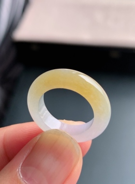 缅甸天然A货翡翠 冰糯种11号黄翡半山水戒指指环素圈戒圈NHA3