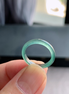 天然A货翡翠 冰种11号天空蓝男女戒指指环素圈戒圈尾戒XAB4