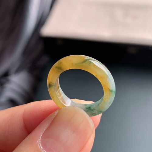 缅甸天然A货冰糯黄翡翠素圈戒指