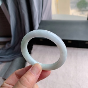 缅甸天然A货翡翠 52圈口白月光圆条手镯玉镯T11