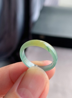 天然A货翡翠 冰糯种14号黄翡男女戒指指环素圈戒圈尾戒XNB3