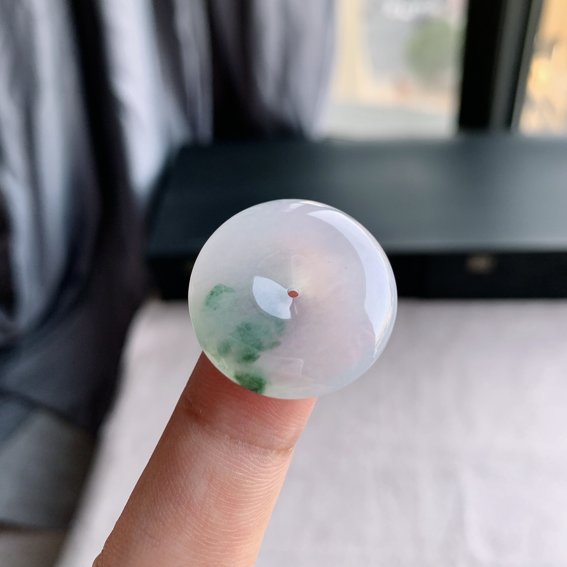 缅甸天然A货翡翠 冰种冰飘花平安扣挂件吊坠7018-3