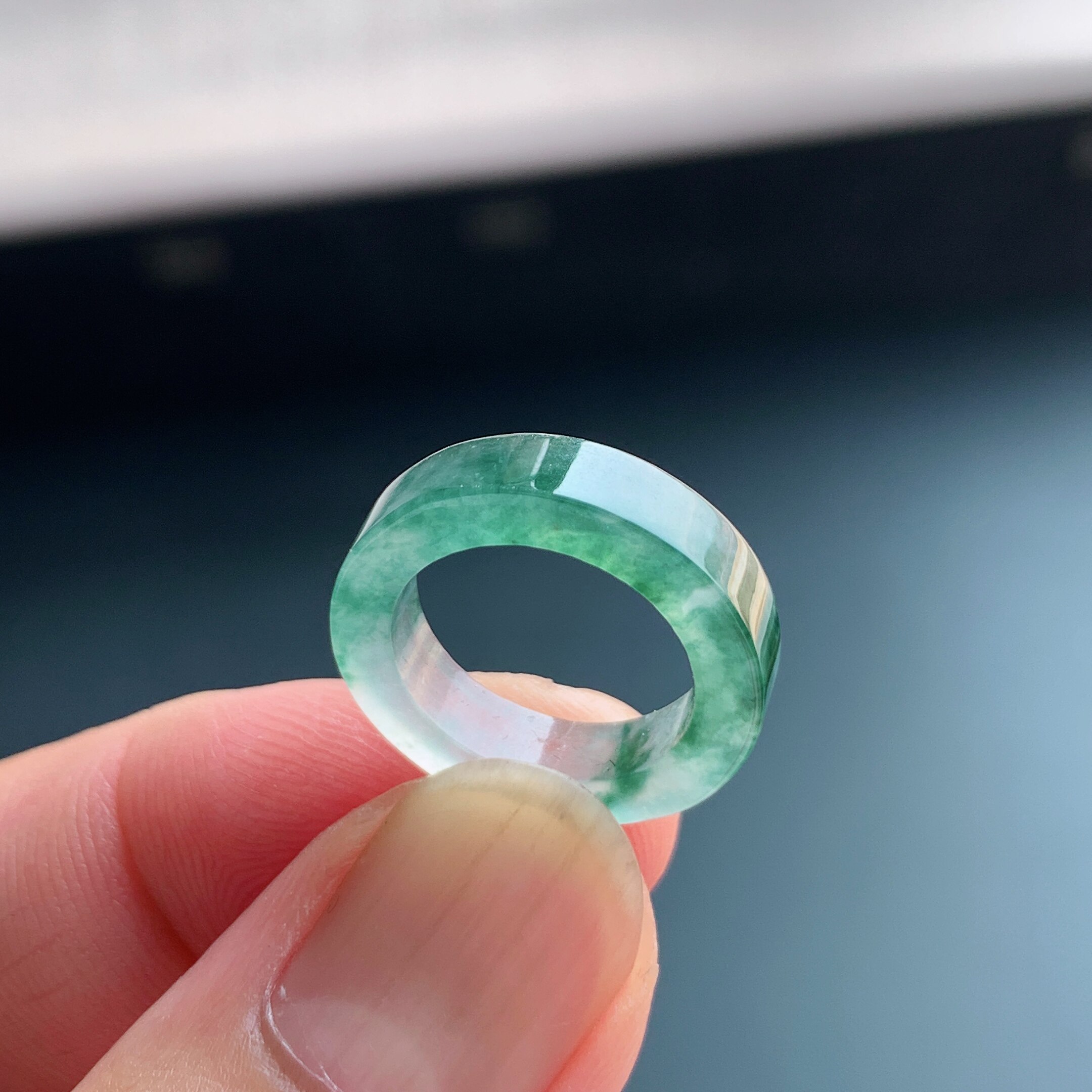 缅甸天然A货翡翠 冰种5号冰飘花方戒戒面指环素圈戒圈尾戒100874