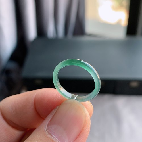 天然A货翡翠冰种11号湖水蓝戒指
