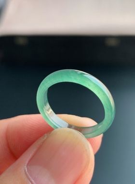 天然A货翡翠 冰种13号晴水绿男女戒指指环素圈戒圈尾戒XAE3