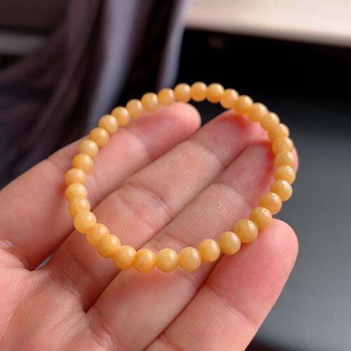 缅甸A货冰糯满黄翡翠圆珠手串