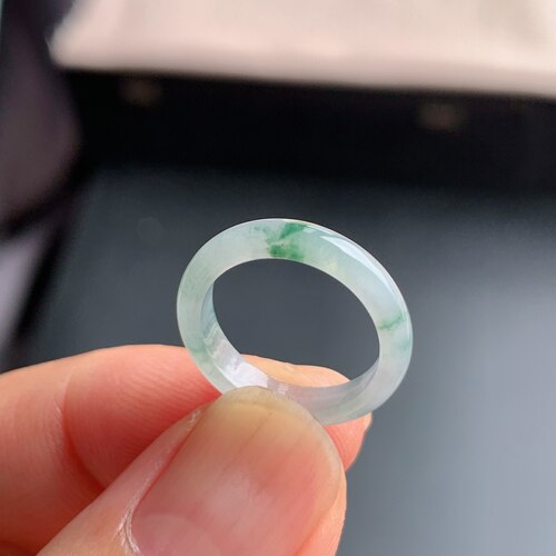 天然A货冰种翡翠冰飘花素圈戒指