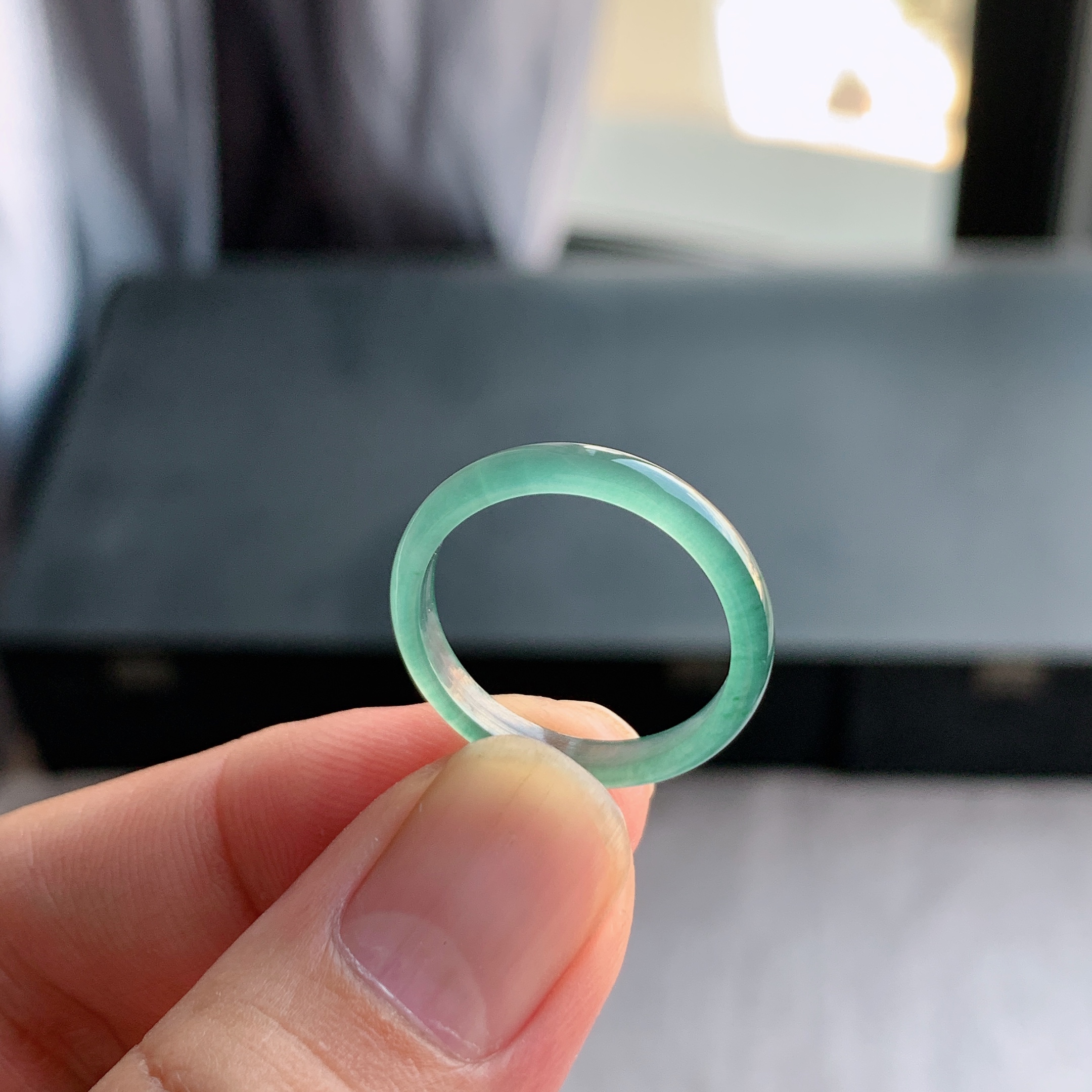 天然A货翡翠冰种19号天空蓝戒指