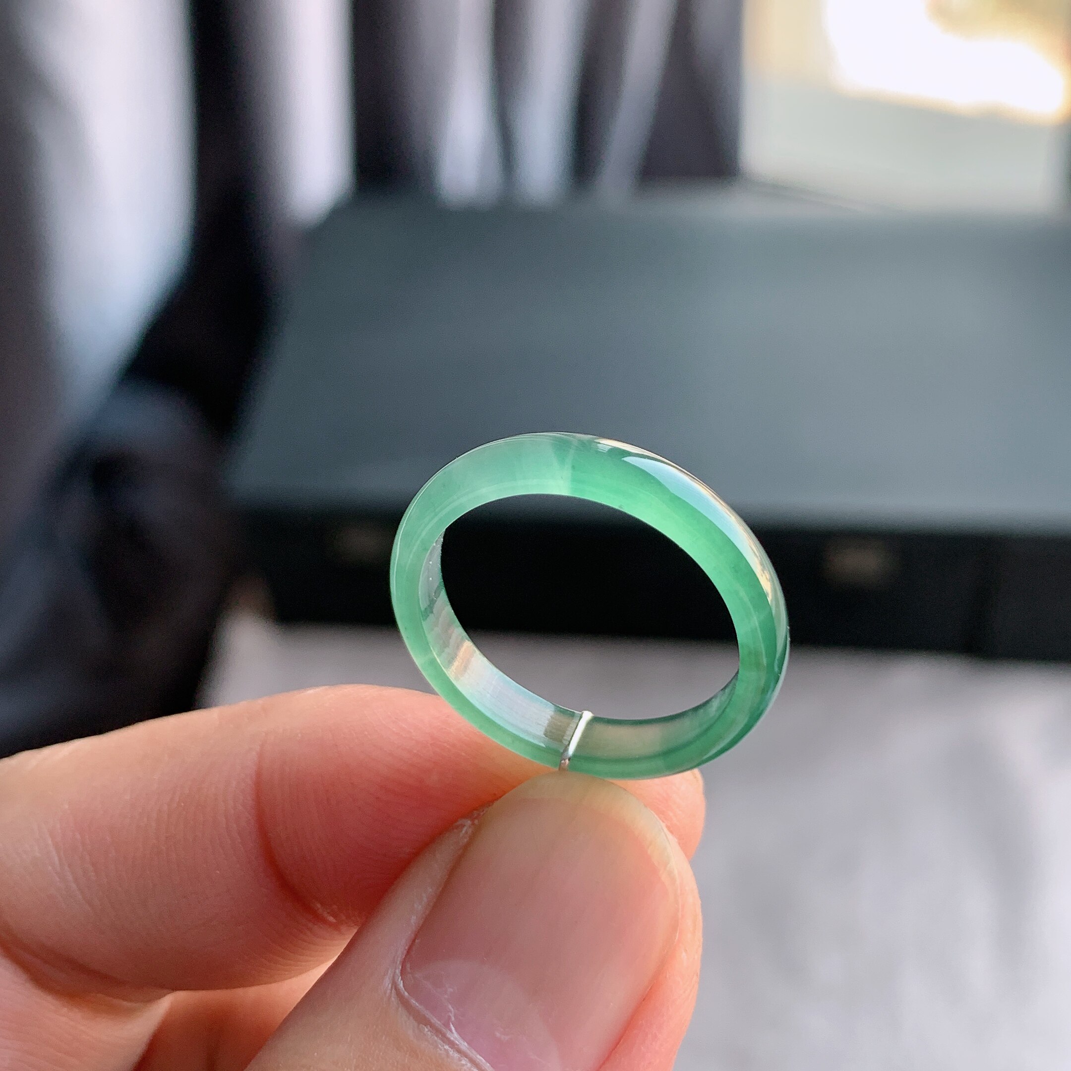 天然A货翡翠冰种18号晴水绿戒指