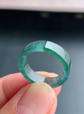 天然A货冰种翡翠湖水蓝方戒