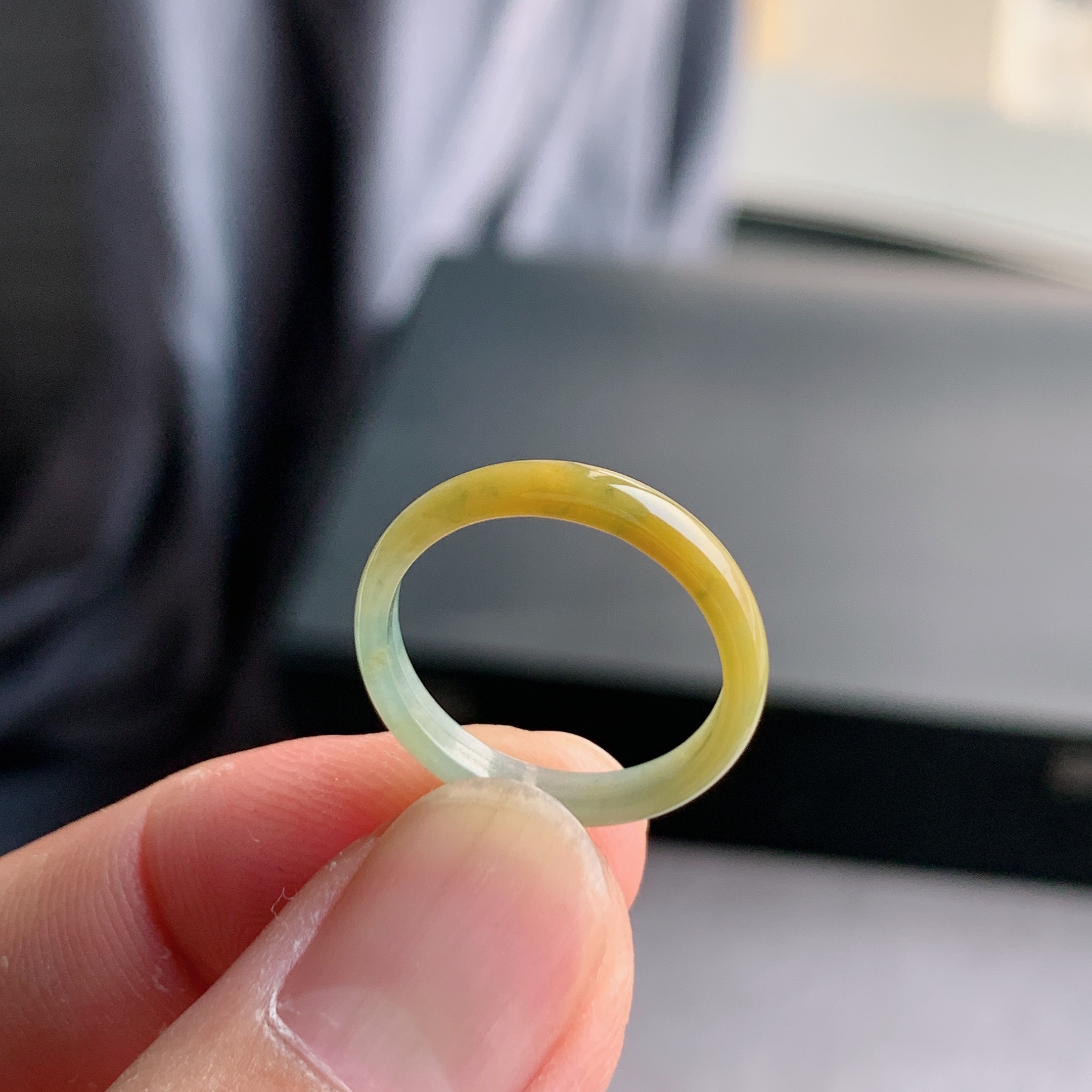 天然A货翡翠冰糯种14号黄翡戒指