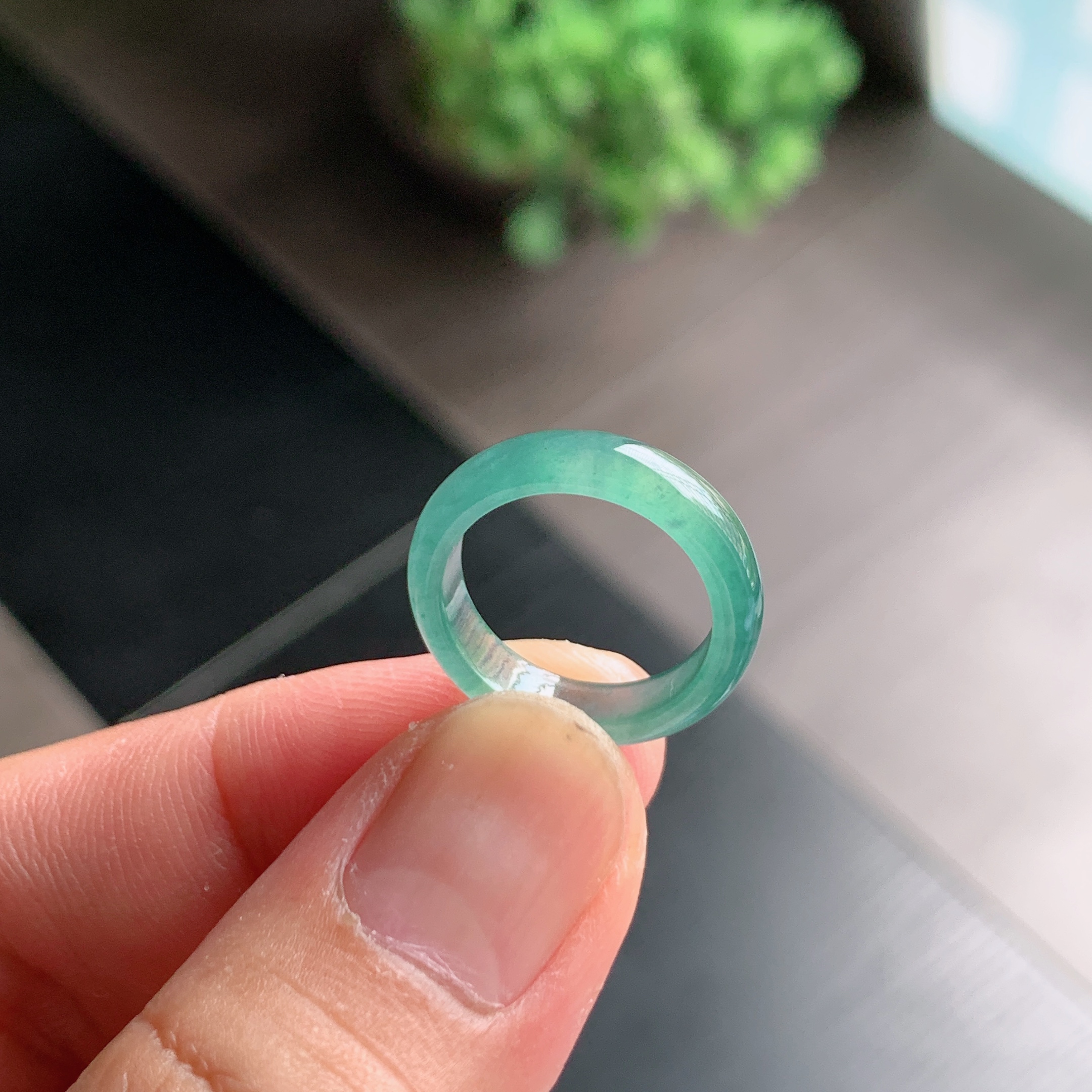 天然A货翡翠冰种10号天空蓝戒指