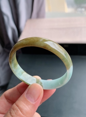 缅甸天然A货翡翠 51圈口黄翡福镯手镯玉镯T9