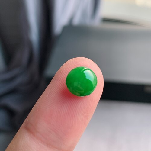 缅甸天然A货翡翠 满绿辣阳绿蛋面戒面L18