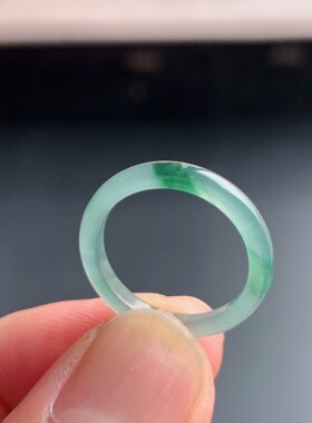 天然A货冰种翡翠飘花素圈戒指