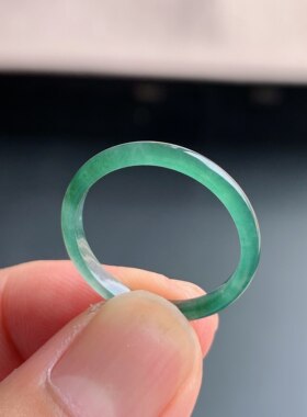 天然A货冰种翡翠湖水蓝素圈戒指