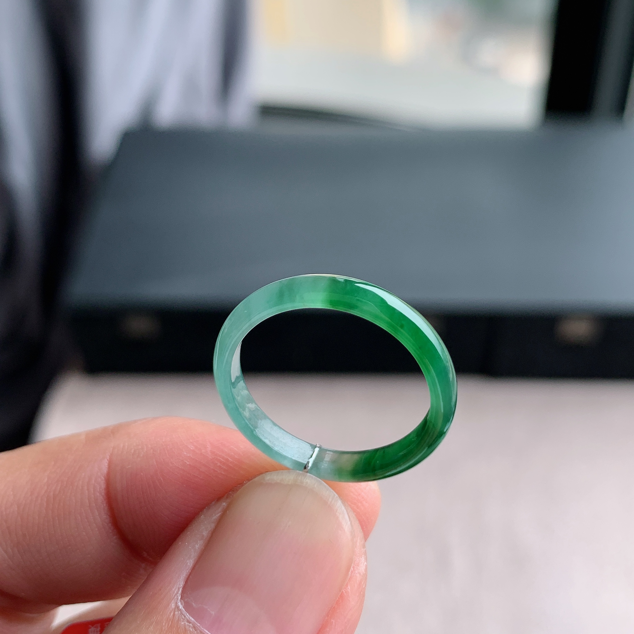 天然A货翡翠冰种17号半山水戒指