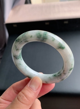 缅甸天然A货翡翠 56圈口飘花胖圆条手镯玉镯T12