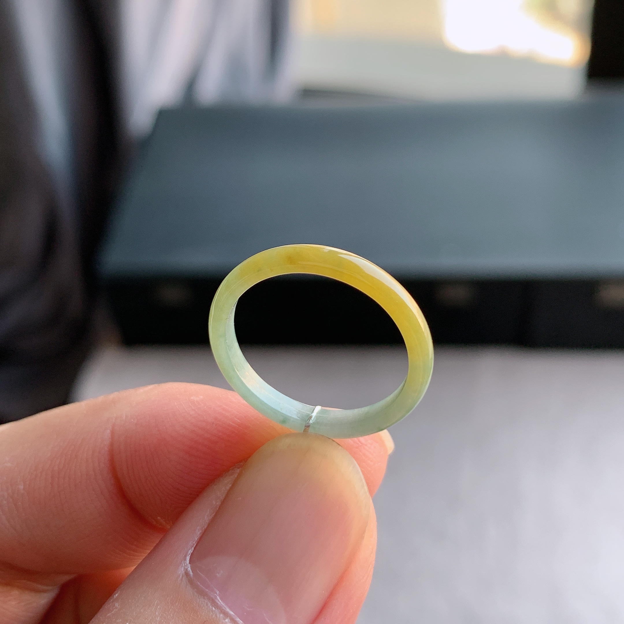 天然A货翡翠冰糯种13号黄翡戒指