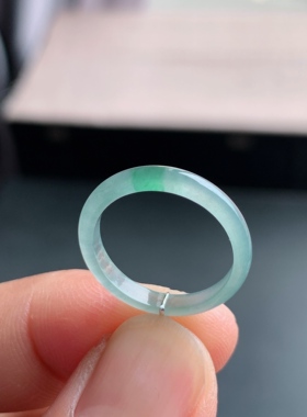 天然A货翡翠 冰种14号飘绿花戒指指环戒圈尾戒素圈22300666