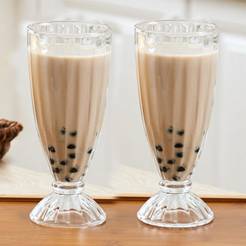 玻璃加厚圆形条纹奶昔杯2个包邮