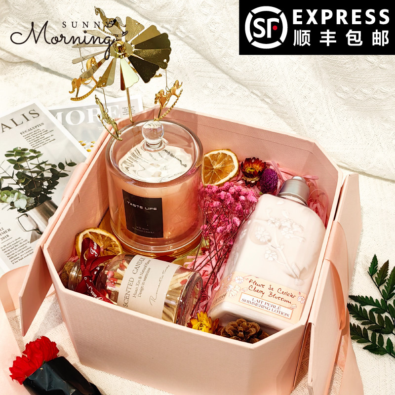 【浪漫花语】香薰蜡烛礼盒搭旋转托盘送闺蜜生日礼物公司员工礼物,家居饰品,香薰礼盒,淘宝优惠券,粉丝福利购,淘宝优惠卷