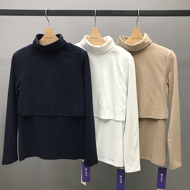 출산 색상 출산 바닥 탑 하이 칼라 가을 겨울 스타일 YWS193122-B 가로 슬릿 수유복이 있는 다목적 바닥 탑