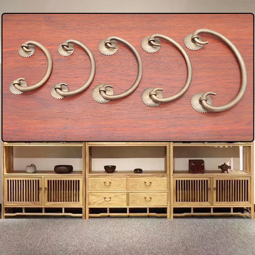 黄铜抽屉实心半圆弧形把手仿古