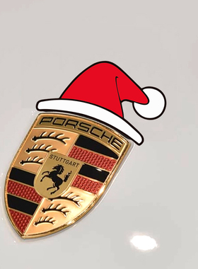 适用保时捷帕拉梅拉macan卡宴718车标装饰贴小红帽圣诞节帽子车贴