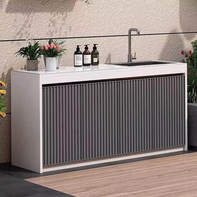 户外全铝合金岩板洗手台盆一体柜室外别野花园防水防晒格栅储物柜,家装主材,盆、台一体成型式台盆,淘宝优惠券,粉丝福利购,淘宝优惠卷