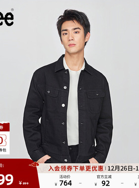 Lee25秋冬新品舒适版翻领小Logo织标黑色男牛仔夹克外套休闲潮