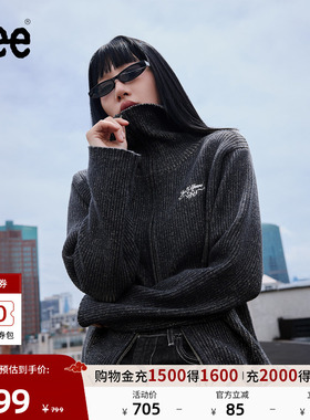 Lee25秋冬新品舒适版高领拉链双色混色效果女长袖毛衣开衫休闲潮