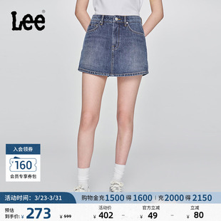 休闲潮流LWB009914101 设计中蓝色女士牛仔裙裤 Lee日常经典 五袋款