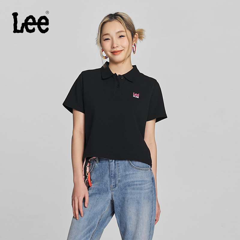 Lee24春夏新品舒适版短款黑色女短袖polo衫休闲LWT008