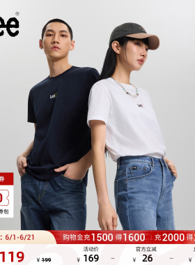 Lee26春夏标准版圆领小Logo印花图案男女同款短袖T恤休闲潮