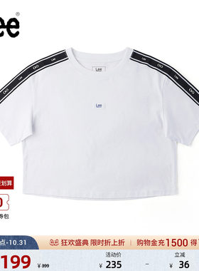 Lee商场同款舒适版圆领织标Logo白色女短款短袖T恤潮LWT0092693RX