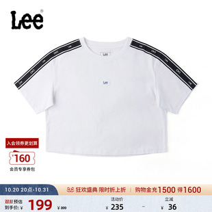 Lee商场同款舒适版圆领织标Logo白色女短款短袖T恤潮LWT0092693RX