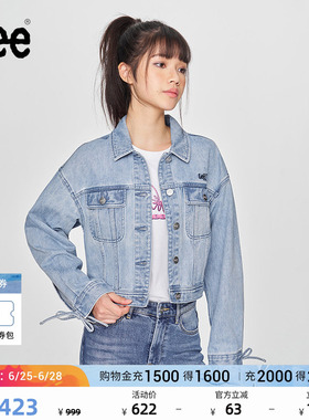 Lee舒适版翻领刺绣小Logo浅蓝色女牛仔夹克外套潮流LWT0098516VG