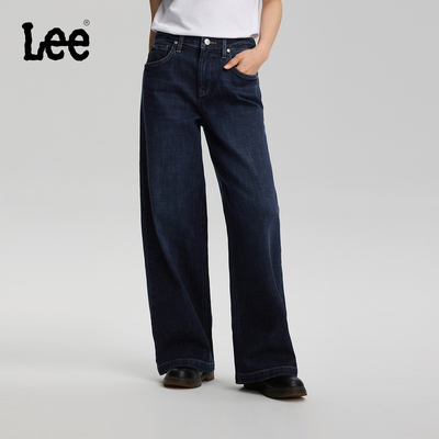 【张凌赫代言】Lee26春夏新品430超A阔腿牛仔裤中腰深蓝色女潮流