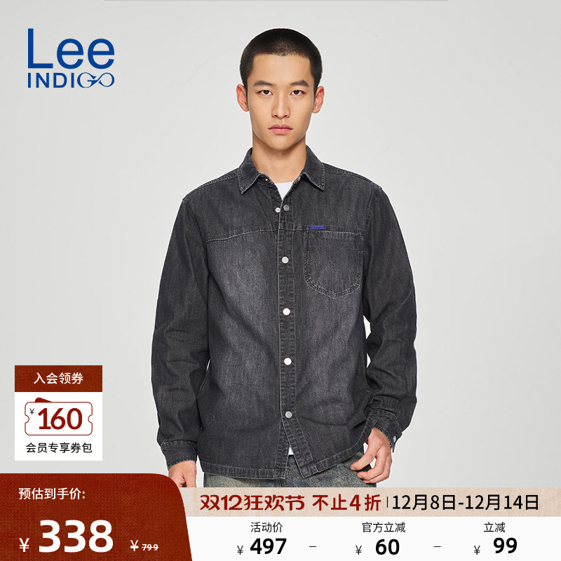 Lee深灰色男长袖牛仔衬衫